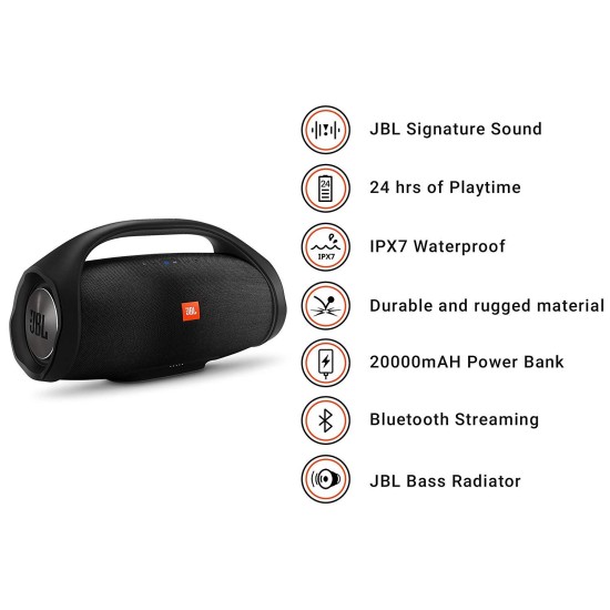 JBL Boombox Wireless Bluetooth Speaker with Indoor and Outdoor Modes – Waterproof – Siri and Google Compatible