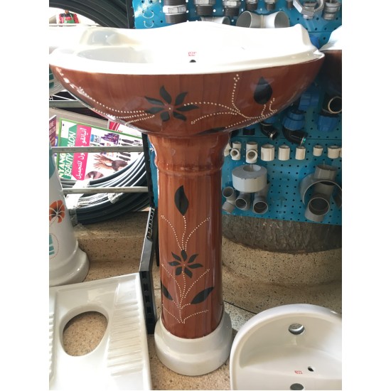 Top Anchor Ceramic Flower painted big Sink with the stand brown